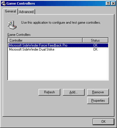 Sidewinder Dual Strike: Game Controllers - Control Panel